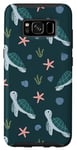 Coque pour Galaxy S8 Joli motif floral tortue de mer bleu marine corail et coquillage