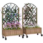 Set med 2 högbäddsväxtlådor med rullar, spaljé, spaljékruka, blomlåda, trä, trädgårdsspaljé 152 x 25 x 97 cm för trädgård, balko
