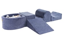 MeowBaby® Skumlekplats för barn med bollhav 240 x 45 cm/100 bollar Grå blå: Vit/Grå/Beige