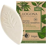 LOGONA Naturkosmetik Shampooing solide pour cheveux naturellement sains, barre de shampooing avec formule végétalienne en chanvre bio et ortie biologique, comme du savon pour cheveux, 1 x 60 g