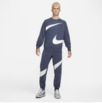 Nike Brushed Big Swoosh Fleece Pullover Crew Neck Jumper Blue White Size Large