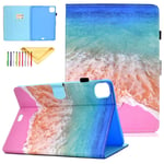Case Fit iPad Pro 11 Inch 2021 3rd Generation, iPad Pro 11 2020/2018 Cover with Pen Holder, Uliking Premium Slim PU Leather Stand Flip Folding Stand Protective Smart Wallet Cases and Covers, Sea Beach