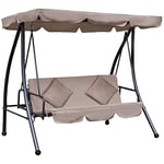 Outsunny Outdoor 2-in-1 Patio Swing Chair Lounger 3 Seater Garden Swing Seat Bed Hammock Bed Convertible Tilt Canopy W/Cushion, Beige