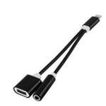 Double Adaptateur port Lightning avec prise Jack 3.5 mm Câble pour iPhone 13/13 MINI/13 PRO/13 PRO MAX/SE/8/8 Plus Noir-Visiodirect