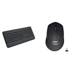 Logitech Signature K650 Wireless Keyboard with Wrist Rest, Full-Size, BLE Bluetooth or Logi Bolt USB, Grey & M330 SILENT PLUS Wireless Mouse, 2.4GHz with USB Nano Receiver, Black