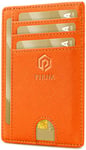 Porte Carte Bancaire Fin et Petit, Portefeuille pour Hommes et Femmes avec Pochette d'argent & Boîte-Cadeau, Porte-Cartes de Crédit RFID, Porte Carte Bancaire Anti Piratage pour Femme - Orange