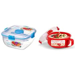 Sistema Salad to GO | Lunch Box with Individual Compartments, Travel Cutlery & Sistema Microwave Breakfast Plastic Bowl | Round Microwave Container with Lid & Steam Release Vent | 850 ml | BPA-Free