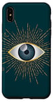 Coque pour iPhone XS Max Nazar Mati Nazar Mati Mauvais œil, soleil, lune et étoile Jaune et bleu sarcelle