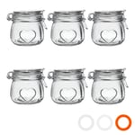 Heart Glass Storage Jars 500ml Clear Seal Pack of 6