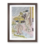 Admiring An Iris In The Rain By Harunobu Suzuki Asian Japanese Framed Wall Art Print, Ready to Hang Picture for Living Room Bedroom Home Office Décor, Walnut A4 (34 x 25 cm)