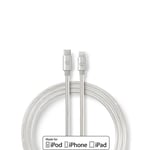 Nedis Lightning Kabel | USB 2.0 | Apple Lightning, 8-stifts | USB-C™ Hane | 480 Mbps | Guldplaterad | 2.00 m | Rund | Flätad / Nylon | Aluminium | Kartong med täckt fönster