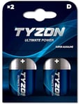 TYZON D Super Alkaline Batteries 1.5 Volt Pack of 2 - Reliable Energy for Devices with High Power Consumption Power Consumption