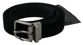DOLCE & GABBANA Belt Black Velvet Leather Silver Buckle s. 80cm /3