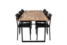 Venture Design Cirebon & Polly matgrupp Natur/svart 6 st stolar & bord 200 x 90 cm