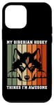 Coque pour iPhone 12 mini My Siberian Husky Thinks I'm Awesome Fond vintage