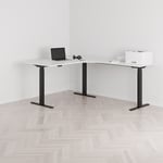 Höj och sänkbart hörnskrivbord, högersvängt, svart stativ, vit bordsskiva 160x200cm