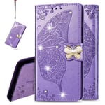 IMEIKONST Wallet Case for Samsung S20 FE, Bling Diamond Butterfly Embossed PU Leather With Card Slots Holder Magnetic Closure Flip Stand Cover for Samsung Galaxy S20 FE Cystal Butterfly Lavender SD