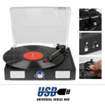 Vintage Black Wooden Vinyl LP Record Player Turntable USB Hifi Stereo System