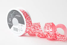 Valentine’s Day Ribbon Love Letters Printed Pattern Red on Pink Satin 25mm x 20m Reel