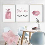 Surfilter Print on Canvas Rose Gold Coco Perfume Makeup Wall Art Lashes Canvas Painting Print Decor Wall Pictures Pink Bedroom 15.7”x 19.6”(40x50cm) x3 No Frame