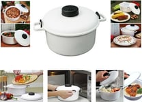 WHITE MICROWAVE RICE COOKER WITH CUP PASTA VEG FISH MEAT STEAMER PRESSURE COOKER