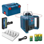 Bosch Professional Rotation Laser Level GRL 300 HV (red Beam, Laser Receiver LR 45, Working Range: up to 300m (Diameter), VARTA Rechargeable Batteries (2xD, 1x9V), Battery Charger, in L-Boxx)