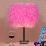 Fjäder Bordslampa Vintage Elegant Sängbord Nattljus Rosa Lampskärm för Sovrum Foajé Vardagsrum Läsning Vardagsrum
