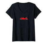 Womens Morgan Red 4+4 4/4 English Sportscar Antique Car Roadster V-Neck T-Shirt