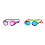 Zoggs Little Ripper Kids Swimming Goggles, UV Protection Swim Goggles, Pink/Purple & Baby Little Flipper Swimming Goggles, Blue/Green/Orange, 0-6 Years