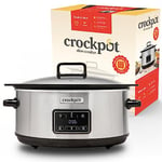 Crock-Pot Sizzle & Stew Digital Slow Cooker, 6.5 L (8+ People), Removable Induction Hob-Safe Bowl Sears Meat & Vegetables, UK 3 Pin Plug, Stainless Steel [CSC112]