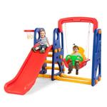 3 in 1 Toddler Slide and Swing Set Climber Slide Playset with Basketball Hoop