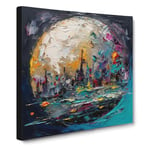 Moon Palette Knife Painting No.3 Canvas Wall Art Print Ready to Hang, Framed Picture for Living Room Bedroom Home Office Décor, 50x50 cm (20x20 Inch)