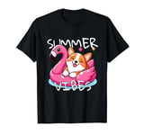Summer Vibes Corgi Graphic Tee Cute Dog in Flamingo Floatie T-Shirt