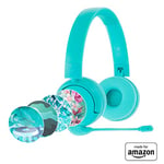 All-New, Made for Amazon BuddyPhones PopTime Pro Volume-limiting Bluetooth Child Headphones with Boom Microphone Age (3-12), Hello Teal