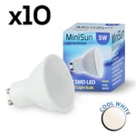 10 Pack GU10 White Thermal Plastic Spotlight LED 5W Cool White 4500K 450lm Light Bulb