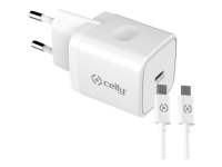 Celly ProPower Wall charger - Strömadapter - 20 Watt - PD (24 pin USB-C) - på kabel: USB-C - vit - Europa