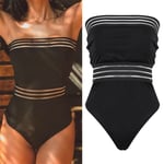 Women Striped Tube Top Swimsuit Sexy High Black Xl