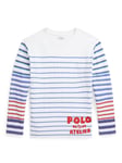 Ralph Lauren Kids' Striped Logo Cotton Long-Sleeve T-Shirt, Oxford White