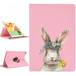 LeGeKe Cute Rabbit White Case for iPad 7th Generation 10.2" 2019, 360 Degree Bunny Animal Pattern Design Trifold Rotating Stand Leather Protective Cover, Smart Swivel Case with Auto Sleep/Wake