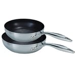 Circulon SteelShield Stainless Steel Frying Pan Set of 2 - Induction Frying Pan Set with Hybrid Non Stick 20cm & 26cm, Metal Utensil Safe and Dishwasher Safe Cookware