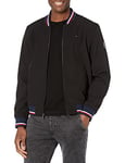Tommy Hilfiger Men's Lightweight Varsity Rib Knit Bomber Jacket, Black Soft Shell, XL