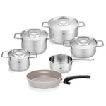 Fissler Collection Pure Jeu De Faitouts/sautoir/casserole En Inox, 6 Pièces Dont 4 Avec Couvercle En Métal (3 Faitouts, 1 Sautoir, 1 Casserole, Poêle Ceratal Comfort 24 cm), Compatible Induction