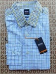 New Hugo BOSS mens blue check regular long sleeve casual smart suit shirt MEDIUM