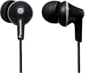 Panasonic RP-HJE125-K, 3.5mm ErgoFit Wired Earbuds, Noise Isolating In-Ear Stereo Earphones, Dynamic Clear Sound, Ergonomic Custom-Fit Earpieces (S/M/L), Large 9mm Driver, Long cord, No Mic - Black