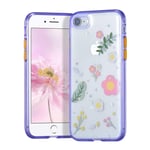 EYZUTAK Cute Flower Glitter Sequin Case for iPhone SE(5G) 2022 iPhone 7 iPhone 8 iPhone SE 2020, Ultra-Thin Full Protective Shockproof Clear Pattern Silicone Gel Bling Back Cover Case - Purple#2