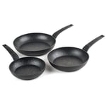 Salter BW08664 Marble Gold Frying Pan Set – 3 Piece Induction Suitable Non-Stick Pans, Dishwasher Safe, Heavy Duty Forged Aluminium, Stay Cool Handles, Easy Clean, Omelette Cooking, 20/24/28 cm Black