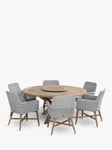 4 Seasons Outdoor Louvre 6-Seater Round Garden Dining Table with Lazy Susan & Lisboa Chairs Set, FSC-Certified (Teak Wood), Polyloom Ice/Natural