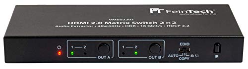 FeinTech VMS02201 Commutateur HDMI 2.0 Matrix Switch Splitter 2 x 2 avec extracteur Audio 4K HDR SPDIF