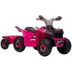 HOMCOM Electric Quad Bike, 6V Kids Ride-On ATV with Back Trailer - Pink