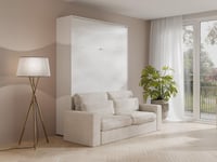 Lit escamotable 140 x 200 cm - Ouverture verticale manuelle - Avec LEDs - Blanc + Canapé - RAPILI